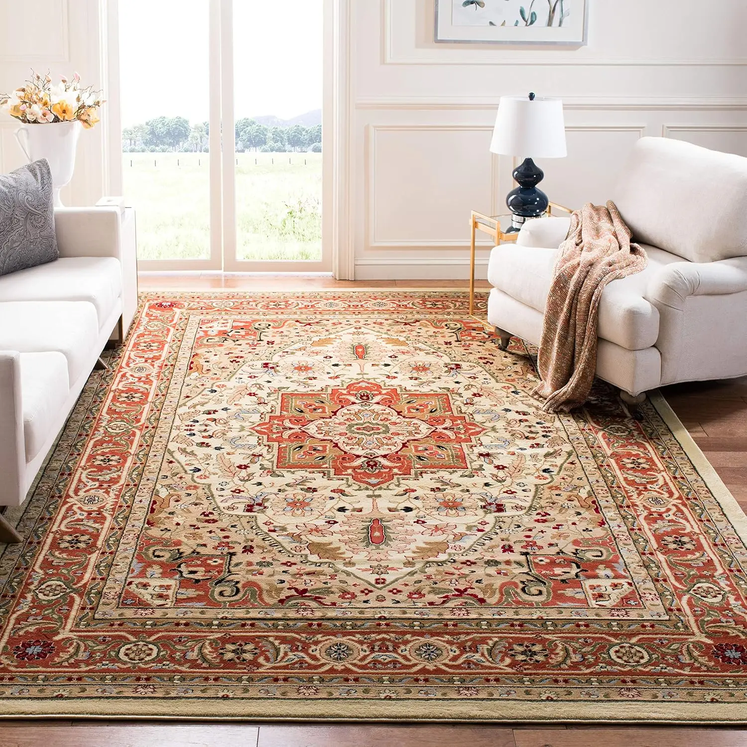 

Lyndhurst Collection Area Rug - 10' x 14', Ivory & Rust, Traditional Oriental Design, carpets for living room