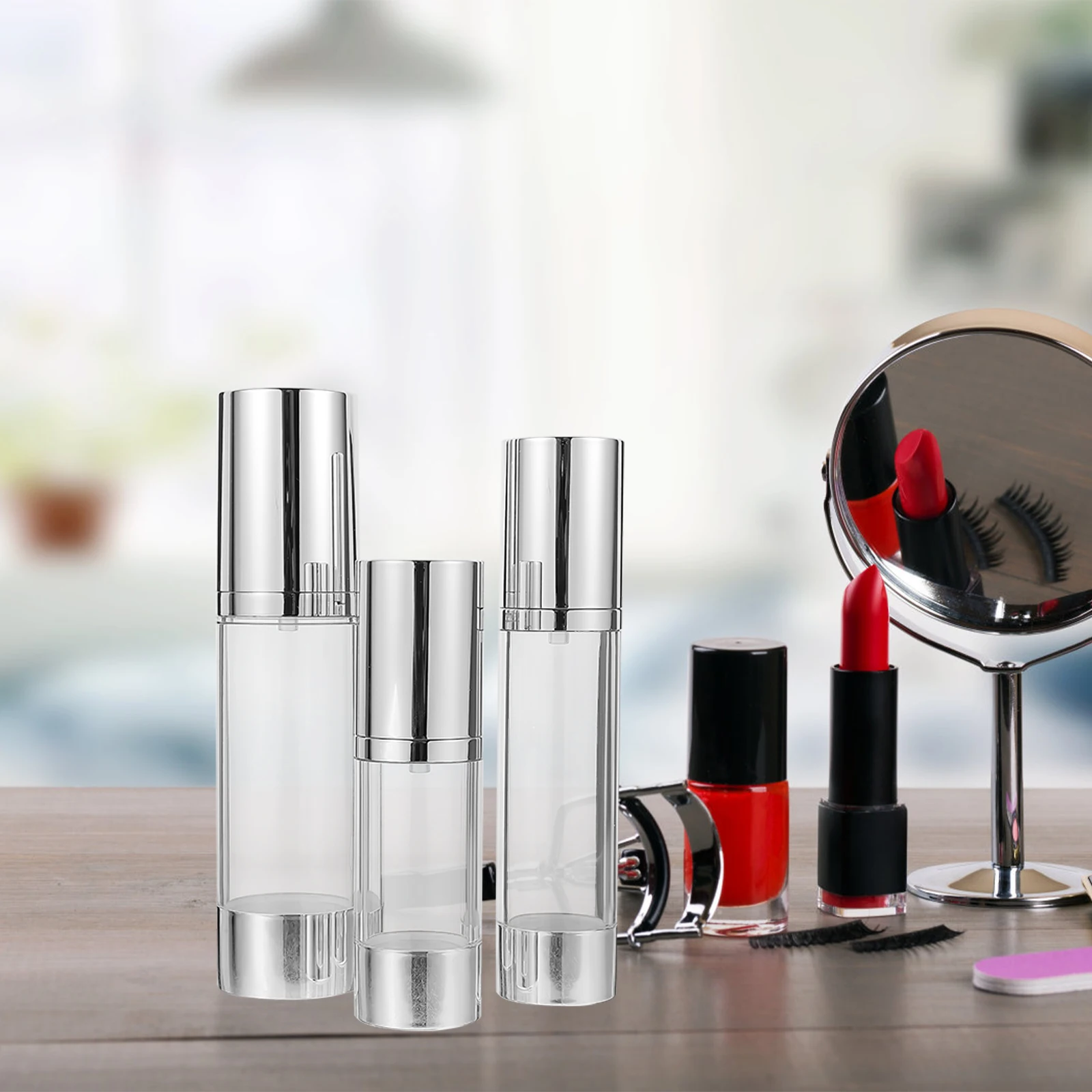 

3Pcs Airless Pump Bottles Travel Containers Leakproof Refillable Lotion Dispensers for Skincare Airless Pump Bottles
