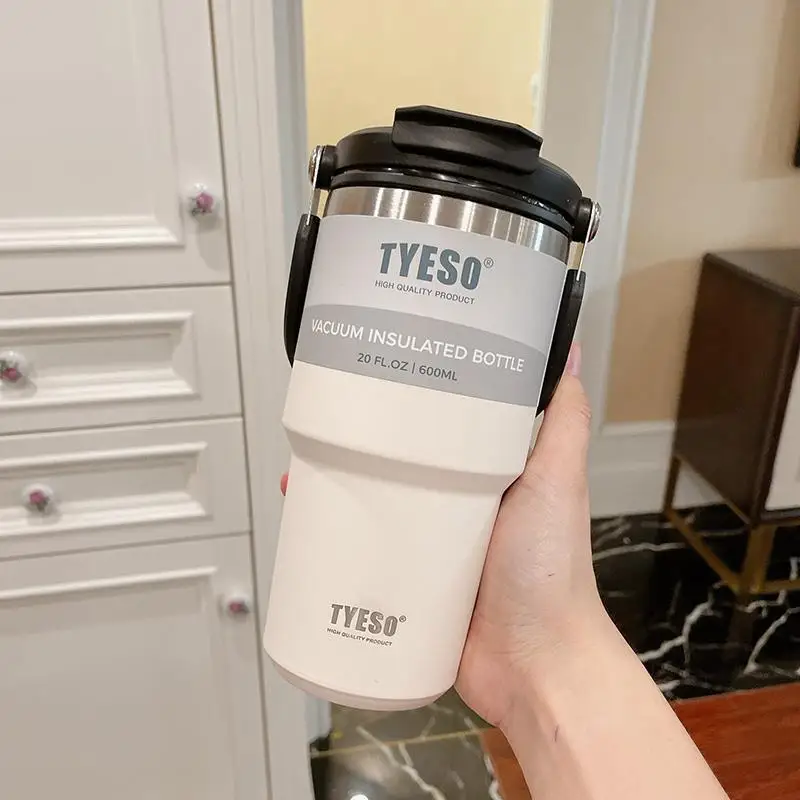 600ML Tyeso Coffee Cup Stainless Steel Thermos Bottle Portable Vacuum Mug Thermos Insulated Car Cup Milk Tea Water Bottle