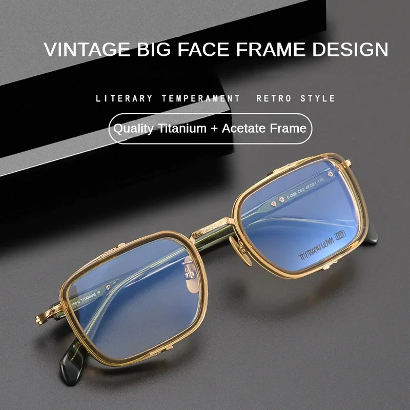 Retro Pure Titanium Large Square Eyeglasses Men Prescription Computer Glasses High Quality Acetate Frames Handmade Women Glasses