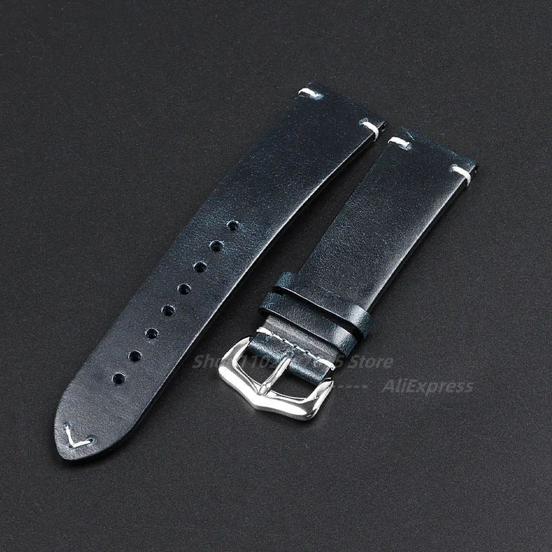 Retro Genuine Leather Strap Oil Wax Oily Discoloration Cowhide Watchband 18mm 19mm 20mm 21mm 22mm 24mm Business Watch Band