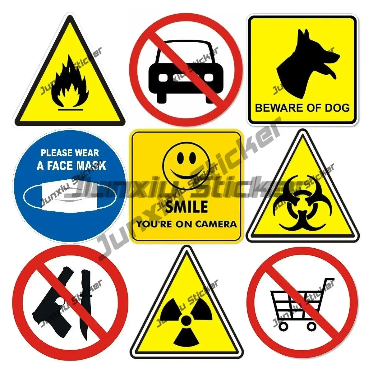 Various Warning Signs Decal Biological Hazard Biohazard Risk Warning Triangle No Parking Sign Sticker Car Body Warning Stickers