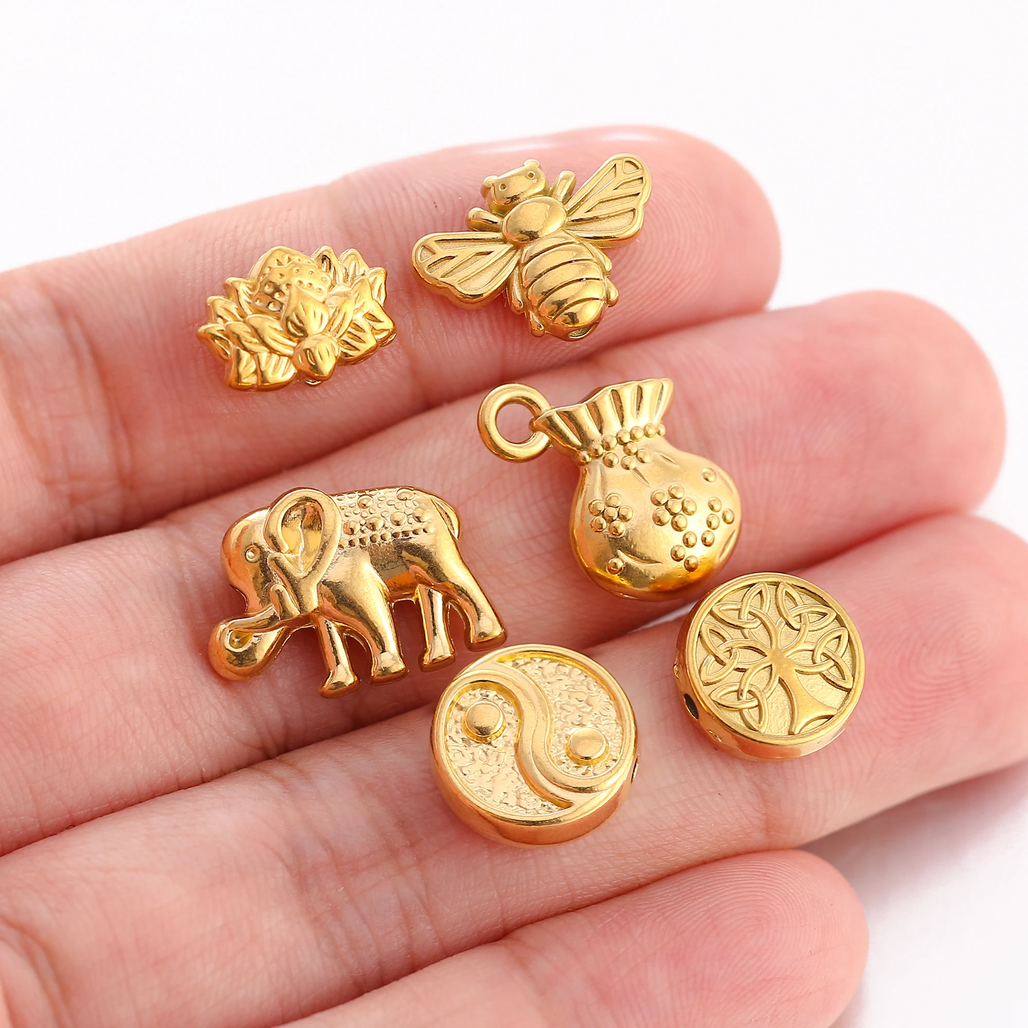 3Pcs Buddha/Angel/Lotus/Tai Chi Beads Charms For Jewelry Making Stainless Steel Lovely Animal Turtle Bead DIY Necklace Bracelet