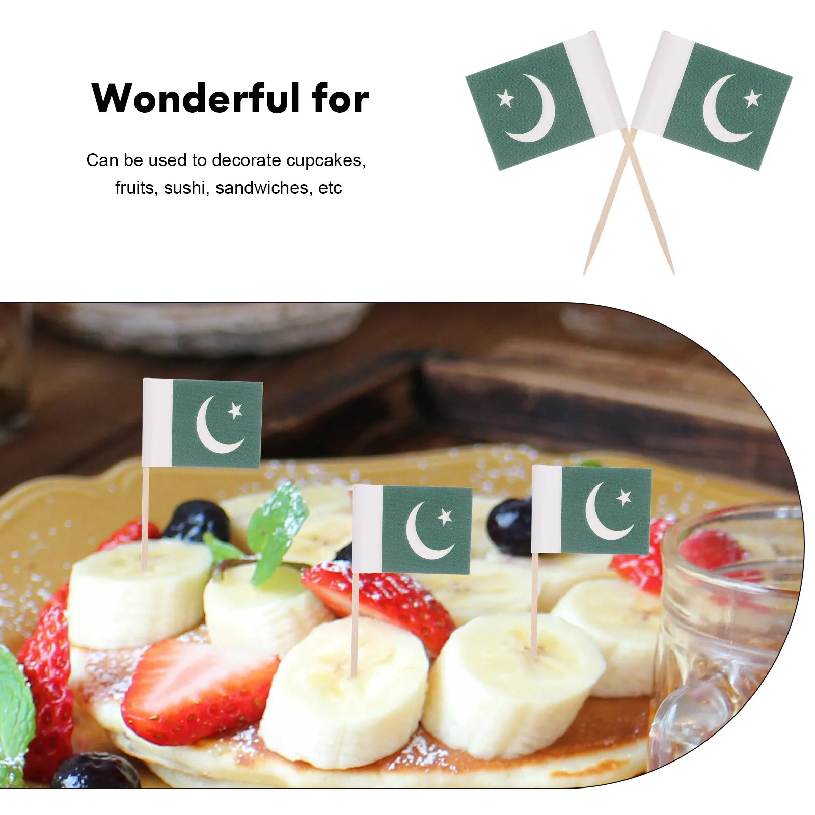 

100Pcs Pakistan Flag Toothpicks Decorative Mini Fruit Picks Party Cake Dessert Toppers Food Picks Pakistan Flag Toothpicks