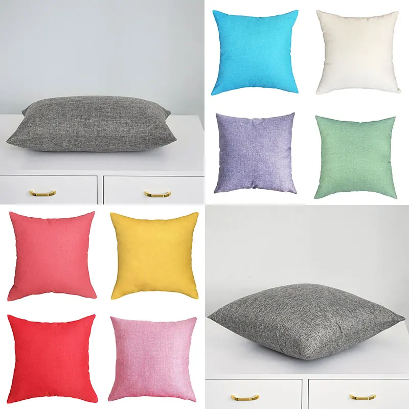 40*40cm Plain Linen Pillowcase Nordic Sofa Pillowcase Waist Pillow Cover Home Decor Solid Color Pillow Cover Pillow Cases