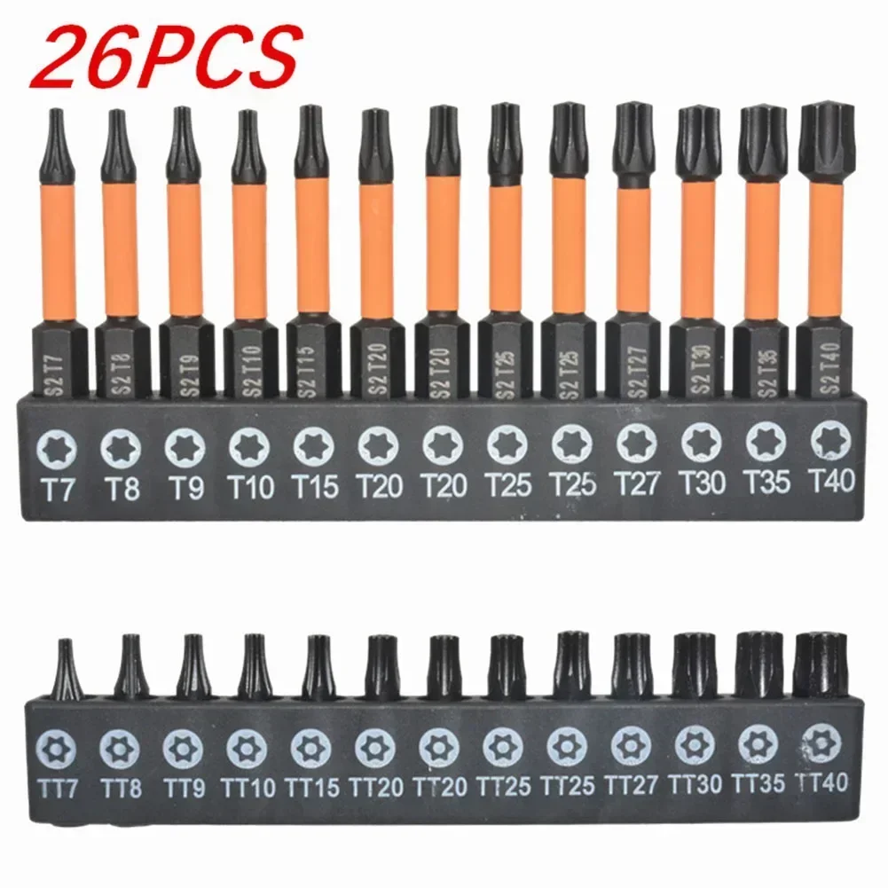 26Pcs Torx Bits Kit Security Tamper Proof Torx Star Bits 1/4 Hex Shank Quick Change Connect Impact-Driver Drill Screwdriver Bits