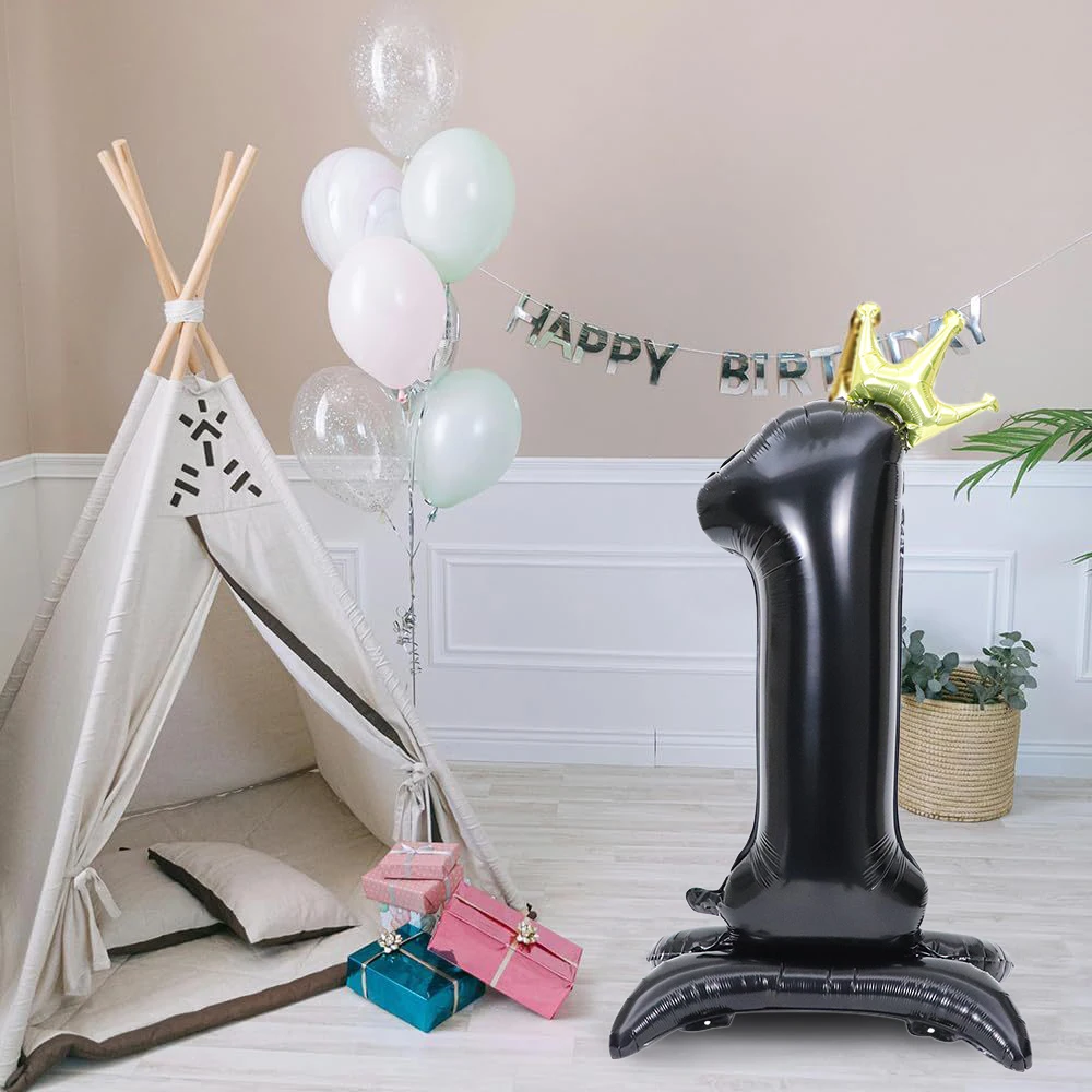 42 Zoll Vertikaler Schwarzer Digitaler Ballon mit Krone, Dekoration für Geburtstagsfeiern von Jungen und Mädchen, Happy Birthday Ballon – Detail 2