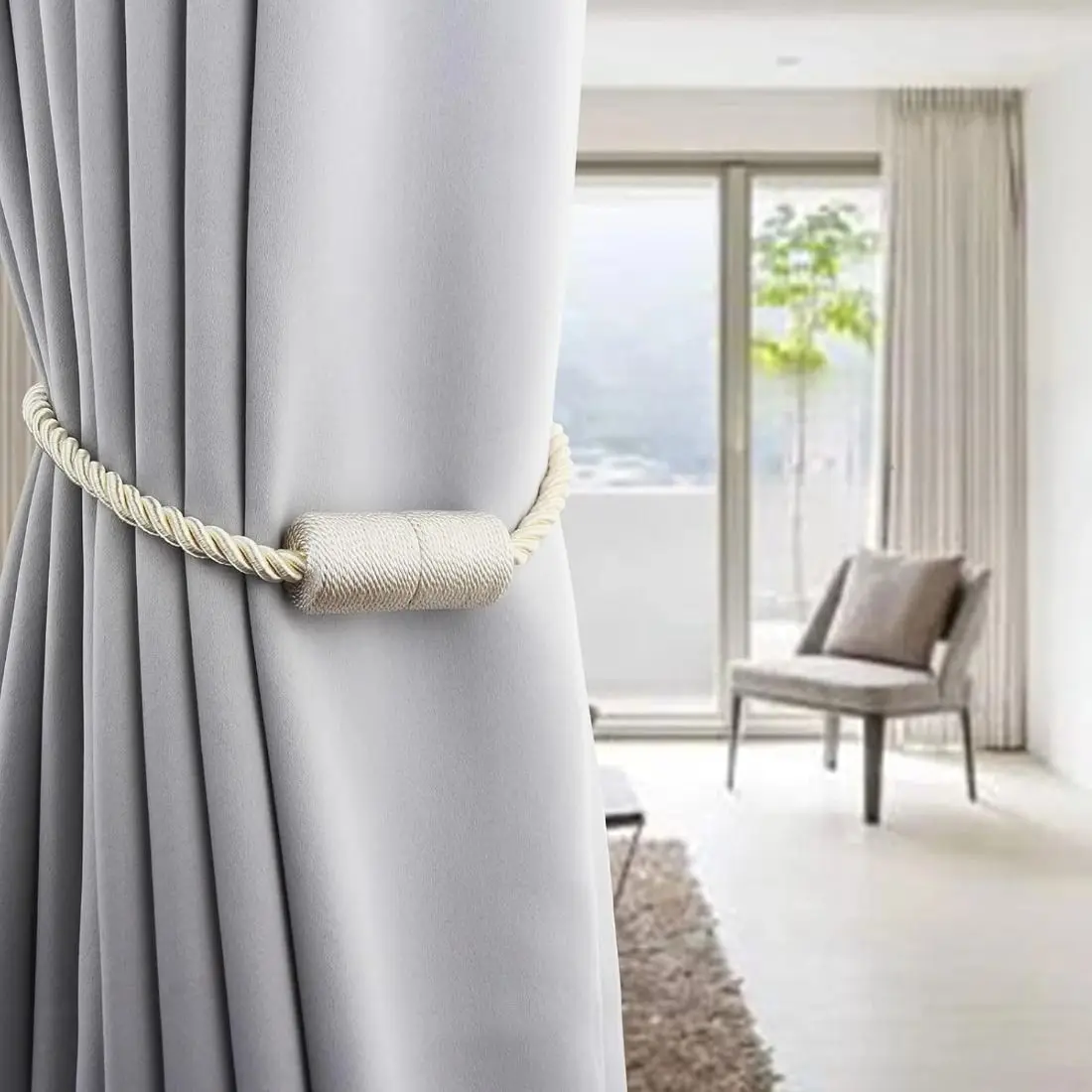 Immagine 5: 2 Pezzi Fermatende Magnetici Robusti per Esterni, Eleganti e Decorativi, per Tende e Drappeggi