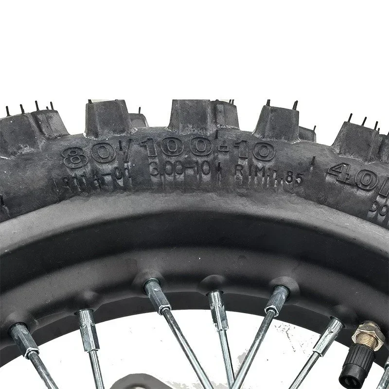 After the modification of off-road motorcycle accessories, 80/100-10 inch tires with wheels and discs, the tire assembly