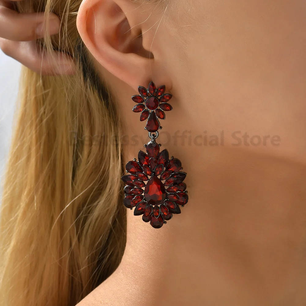 Colorful Rhinestone Big Dangle Earrings For Women New Vintage Geometric Elegant Party Wedding Luxury Jewelry Piercing Pendientes