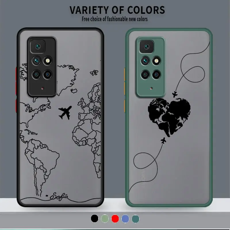 phone case for Redmi Note 11 12 9 Pro Plus K40 10 Lite 12s 9T 9C 11S Protective Sleeve Cover fundas Planes World Map Travel Line