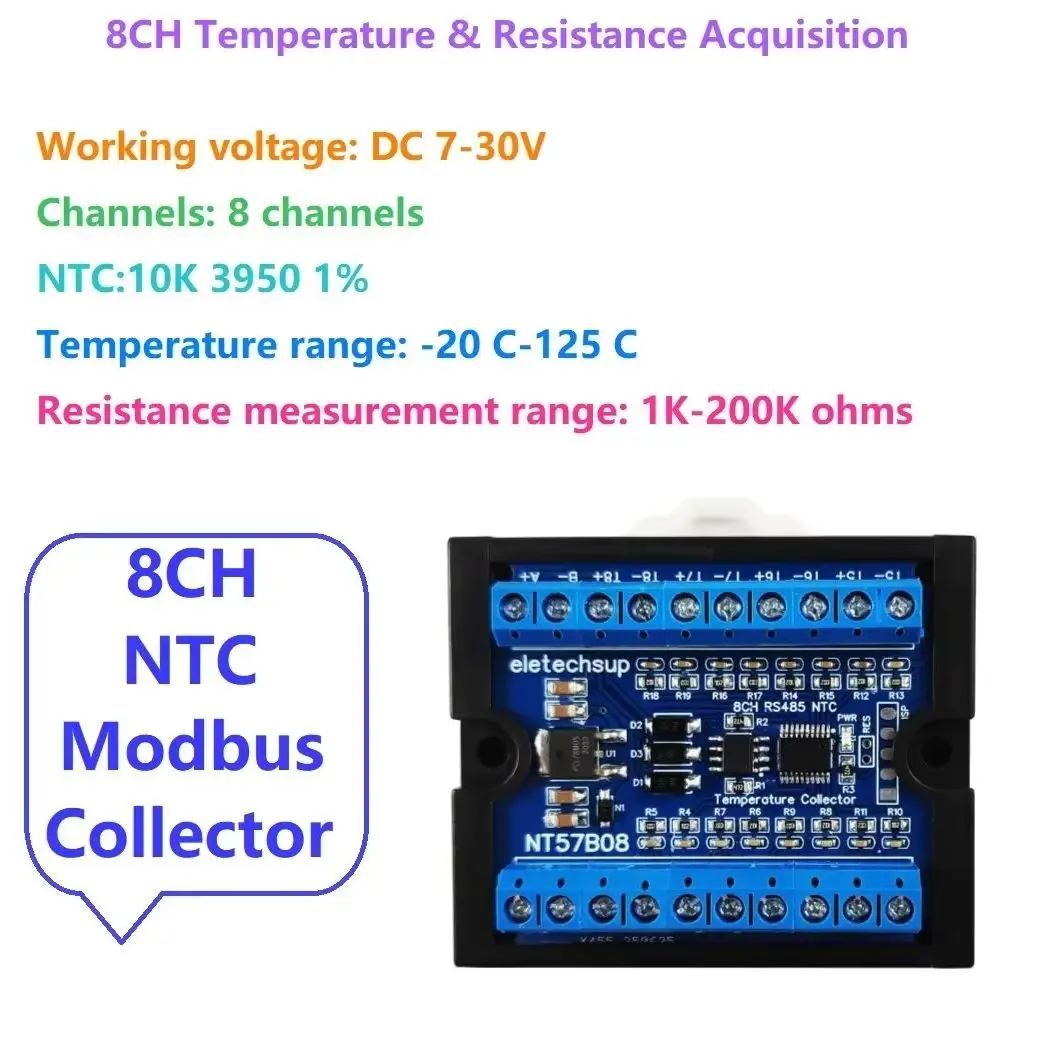

8Ch Paperless Recorder Controller RS485 Resistance Temperature Collector 10K 3950 1% NTC Waterproof Probe for IOT PLC Smart Home