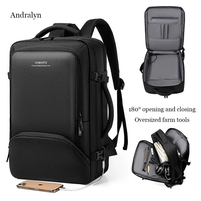 Schoolbag Men 17.3\'\'Large Capacity Laptop Backpack USB Port Multi-functional Business Bags Outdoor Travel Bag Oxford Waterproof