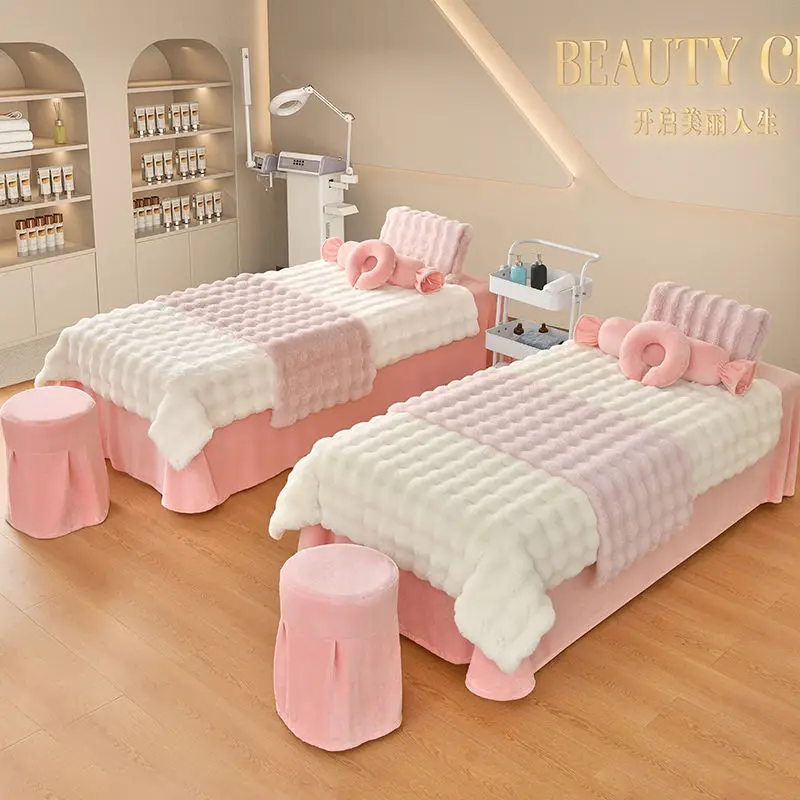 Imagem -05 - Bolha Forma Conjuntos de Cama para Salão de Beleza Soft Bed Cover Spa Bedskirt Dulvet Cover Fronha e Banquinho Pcs