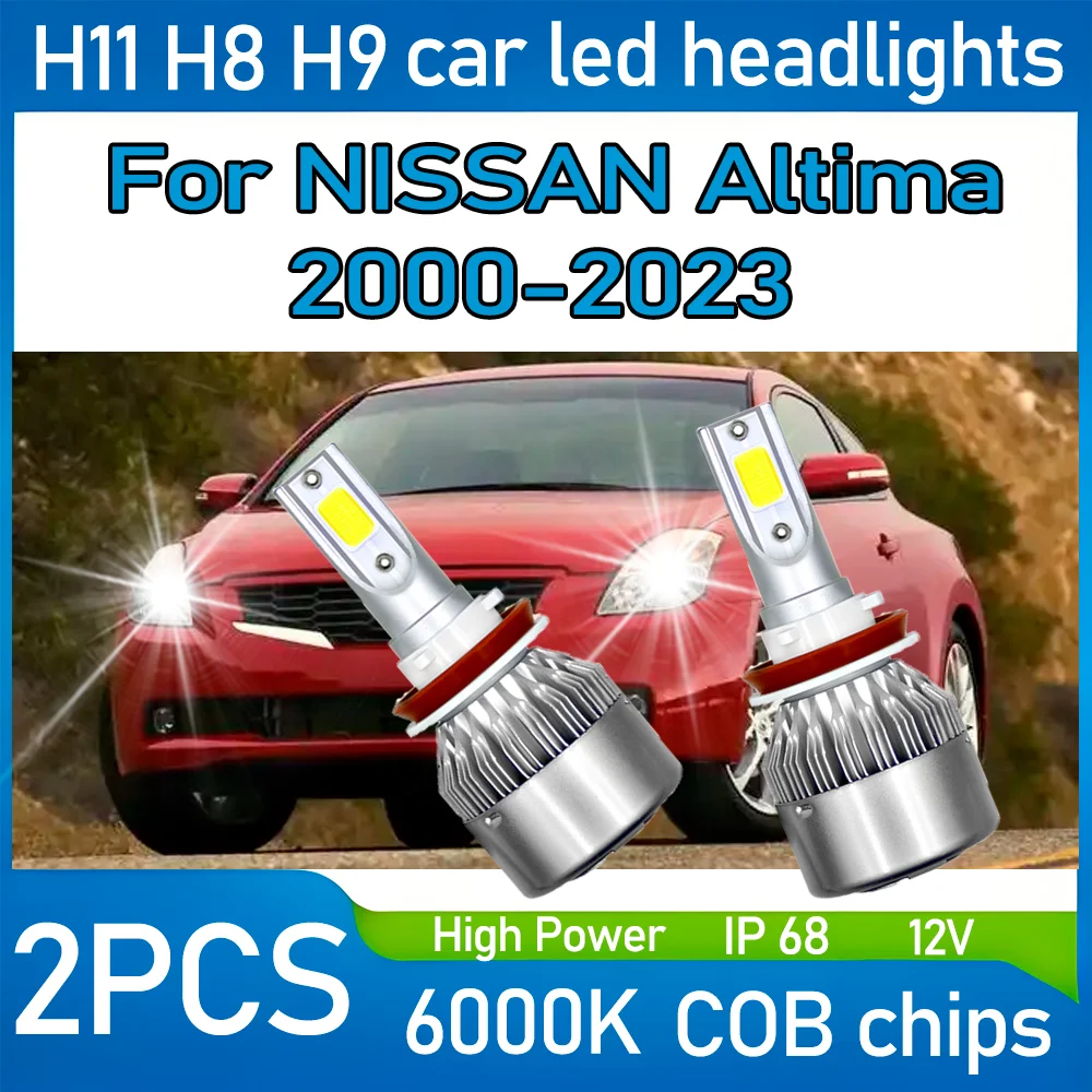 

2PCS H11 H8 H9 6000K White car led headlights 10000LM Light Bulbs colour COB chips 80W headlamps 12V For NISSAN Altima 2000-2023