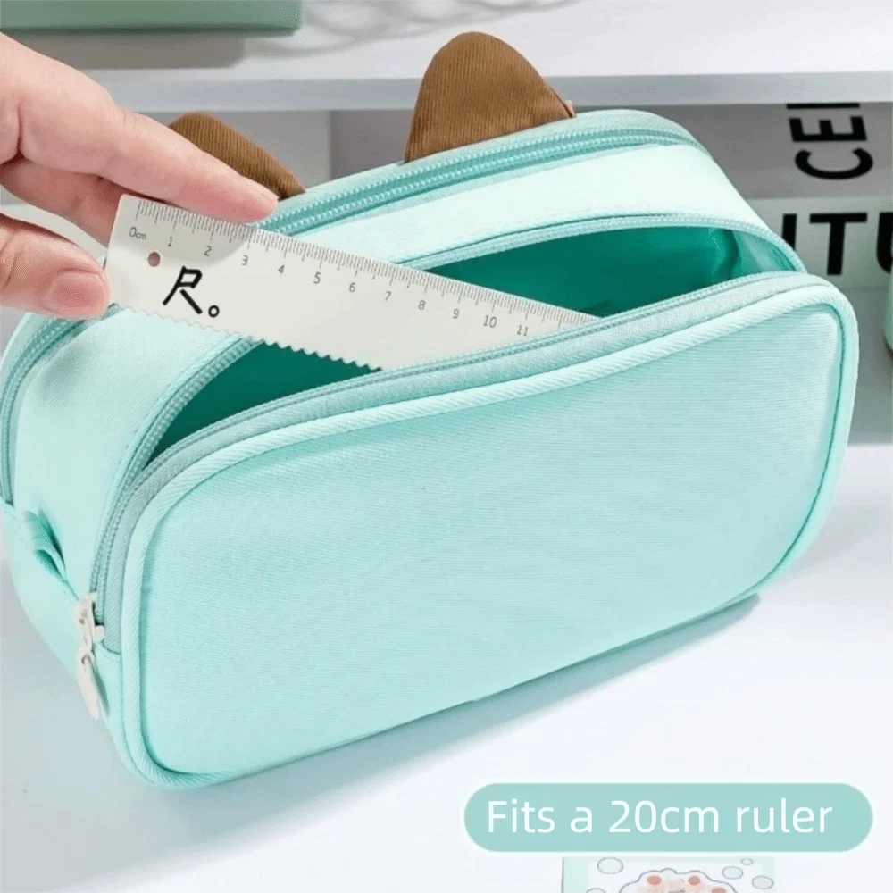 Cat Face Cat Ear Design Pencil Case Transparent Window Polka Dot Pen Bag See-Through Front Large Capacity Pencil Pouch Students