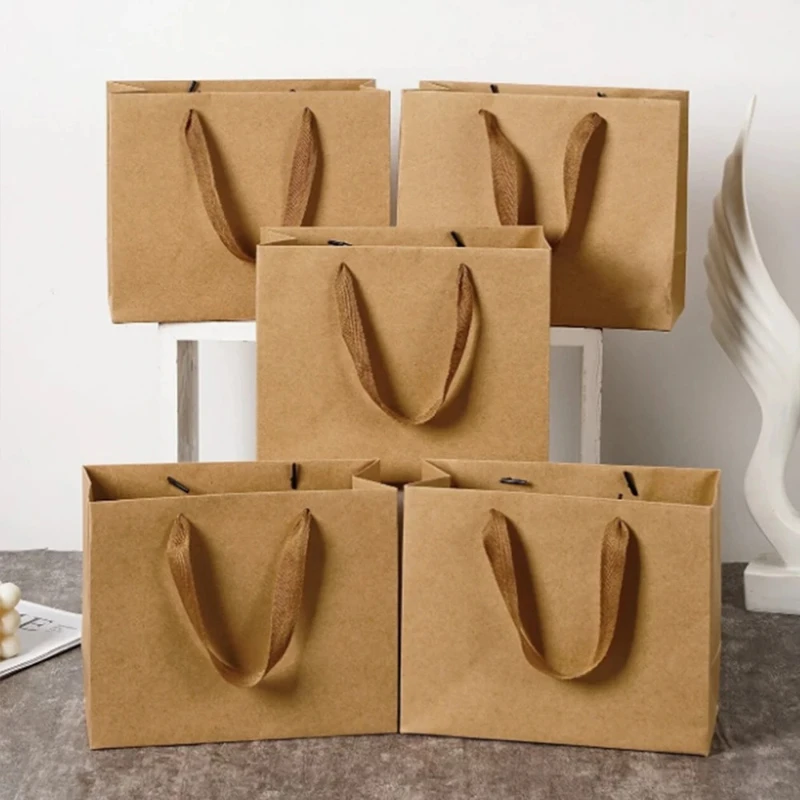 Sacs cadeaux en papier Kraft avec poignées, sacs de courses pour mariage, anniversaire, fête de noël, emballage cadeau, 5/10/15/20 pièces