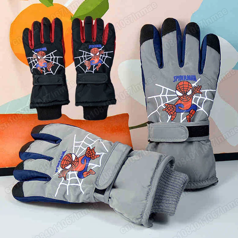 

Marvel Spiderman Children's Ski Gloves Winter Warm Fluffy Thick Cute Cartoon Children Windproof Bike Kids Gloves Christmas Gift