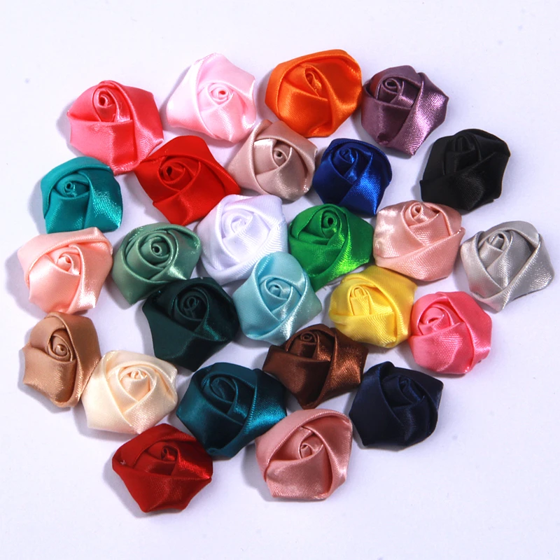 2.5cm Mini Rose Satin Fabric Flowers for Baby Girls Hair Accessories Wedding Dress Clothing Hats Headdress Decoration DIY