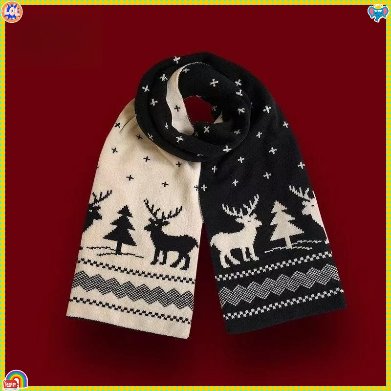 1 szt. Świąteczny szalik renifera, dziergany, ciepły, dwustronny wzór, zimowy dodatek modowy na święta dla kobiet i dziewcząt, prezent na przyjęcie bożonarodzeniowe.