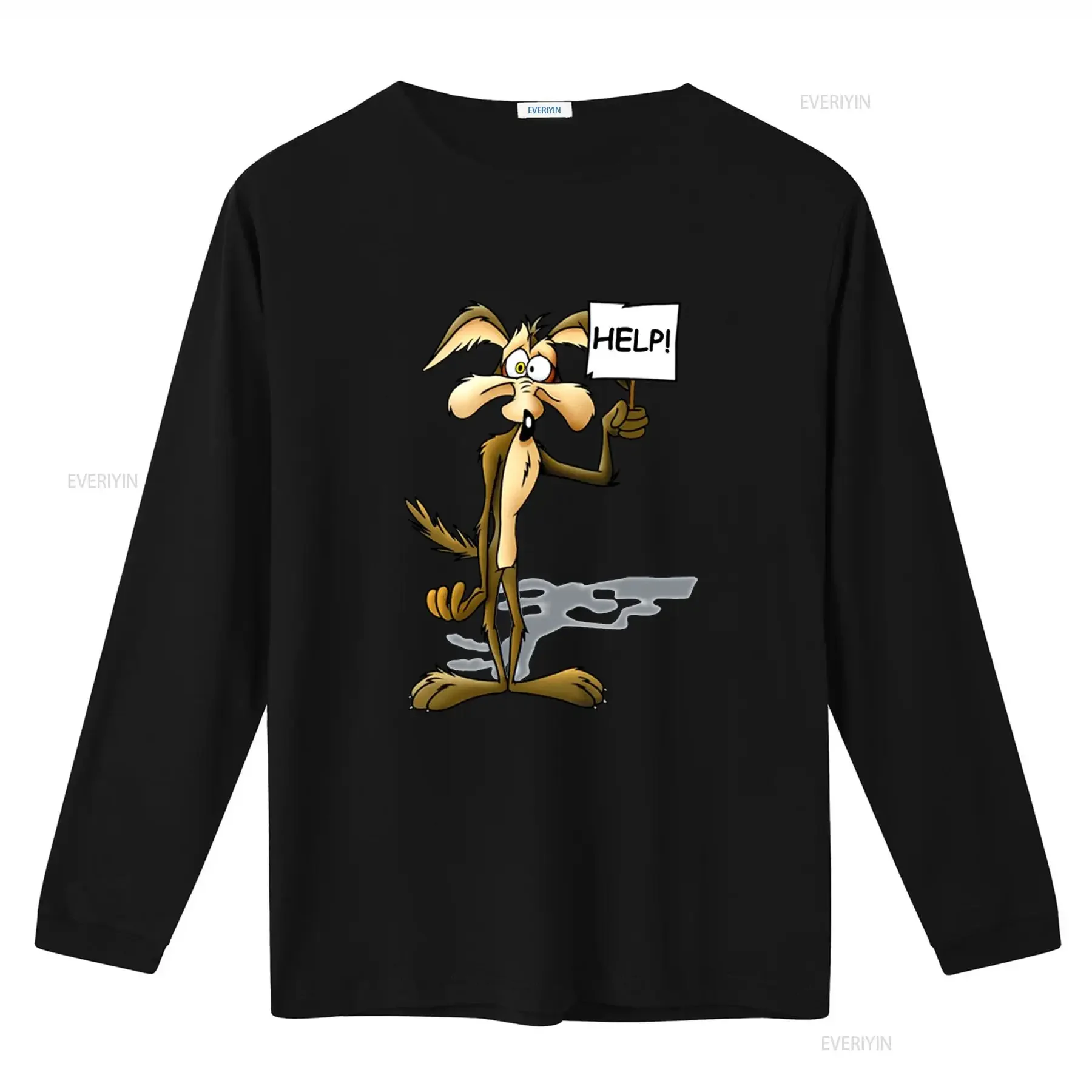 Willy Coyote Road Runner Cartoon Print T Shirt for Soft Cotton vintage Washed Stretched Versatile Slightly graphic streetwear