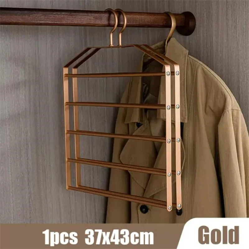 1pc 5 in 1 Pant Hanger for Clothes Hanging Rack Multi-Layer Shelves Closet Storage Organizer Home Aluminum Alloy Towel Hanger