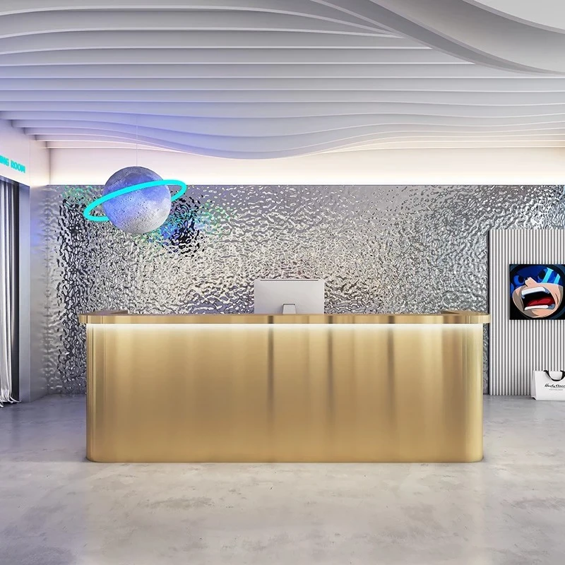 Modern Stainless Steel Front Desk Nordic Barber Shop Dance Studio Cashier Desks Premium Bar Counter Office Furniture FYRD