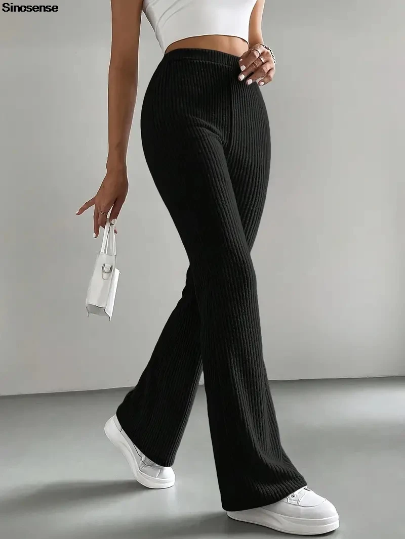 Damen-Schlaghose, gerippter Strick, hohe Taille, lässige Lounge-Hose, Y2K, täglich, Straße, Datum, Reisen, Yoga, Fitnessstudio, Workout, Fitnesshose