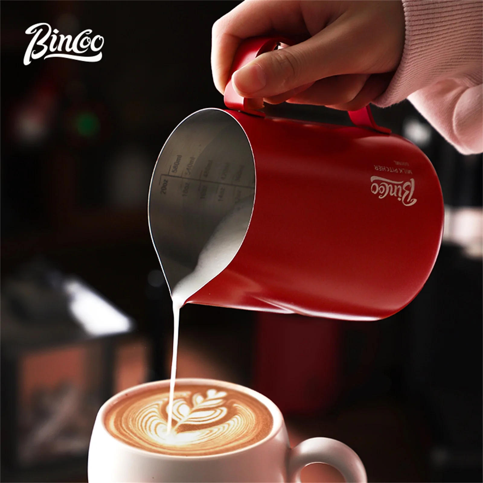 

Bincoo Coffee Latte Art Cup Round Mouth Professional Stainless Steel Carved Cup Milk Foam Cup Milk Tank 350ml/600ml