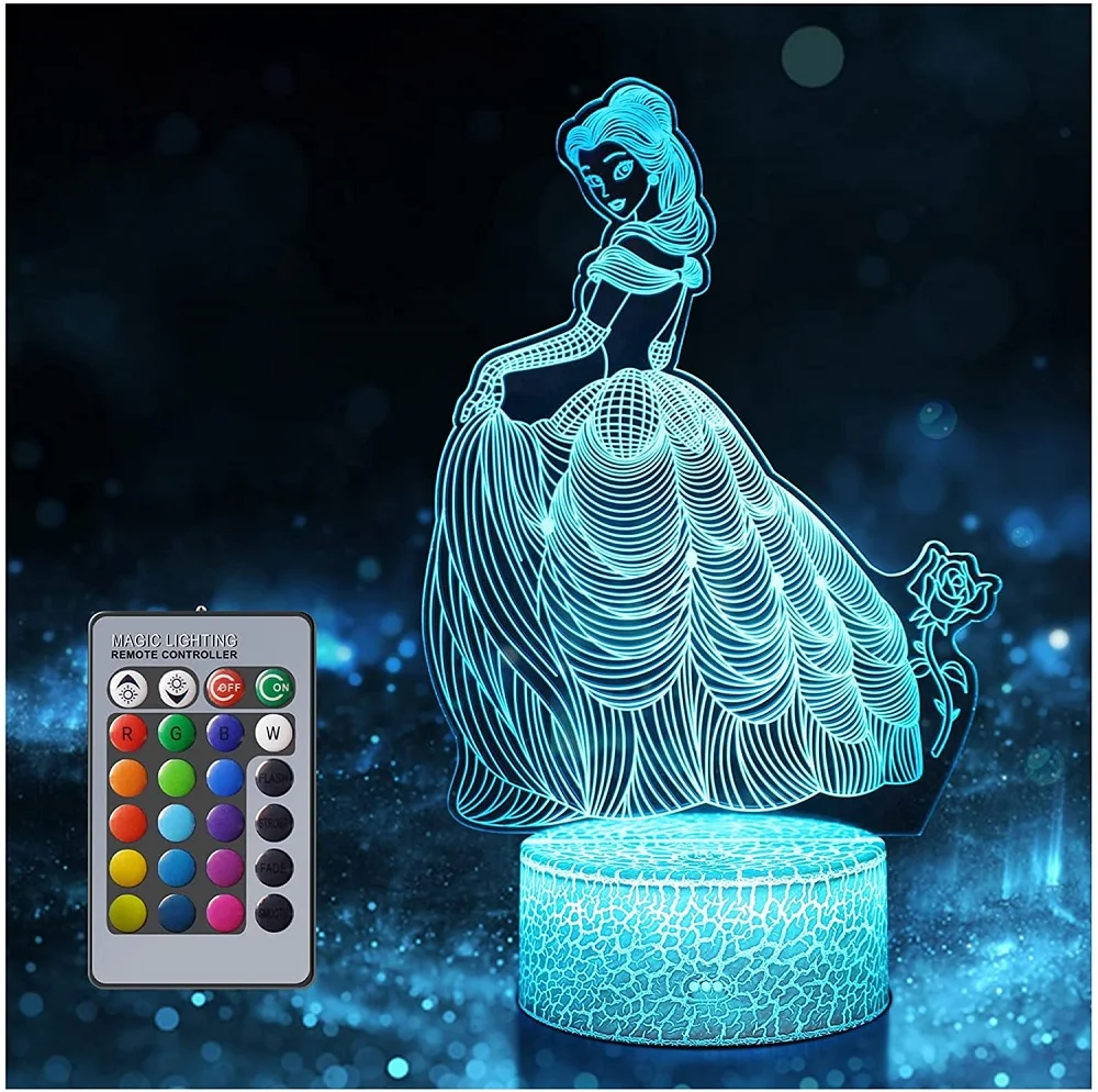 Princess Night Light 16 Colors Color Changing Night Light Dimmable LED Light with Remote Control Princess Toy Birthday Gif