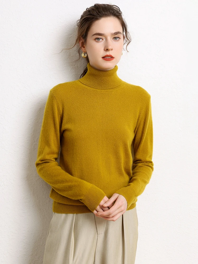 

Women 100% Cashmere Turtleneck Pullover Autumn Winter Basic Casual Loose Cashmere Sweater Soft Warm Long Sleeve Clothing