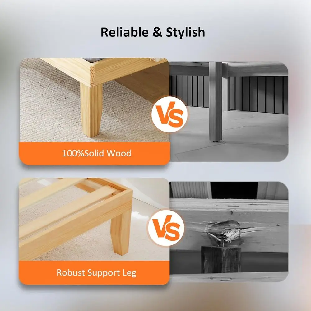 Vingli 12 Sturdy Kids Full Bed Frame with Storage, Minimalist Design, No Box Spring, Easy Assembly, Natural Oak Finish