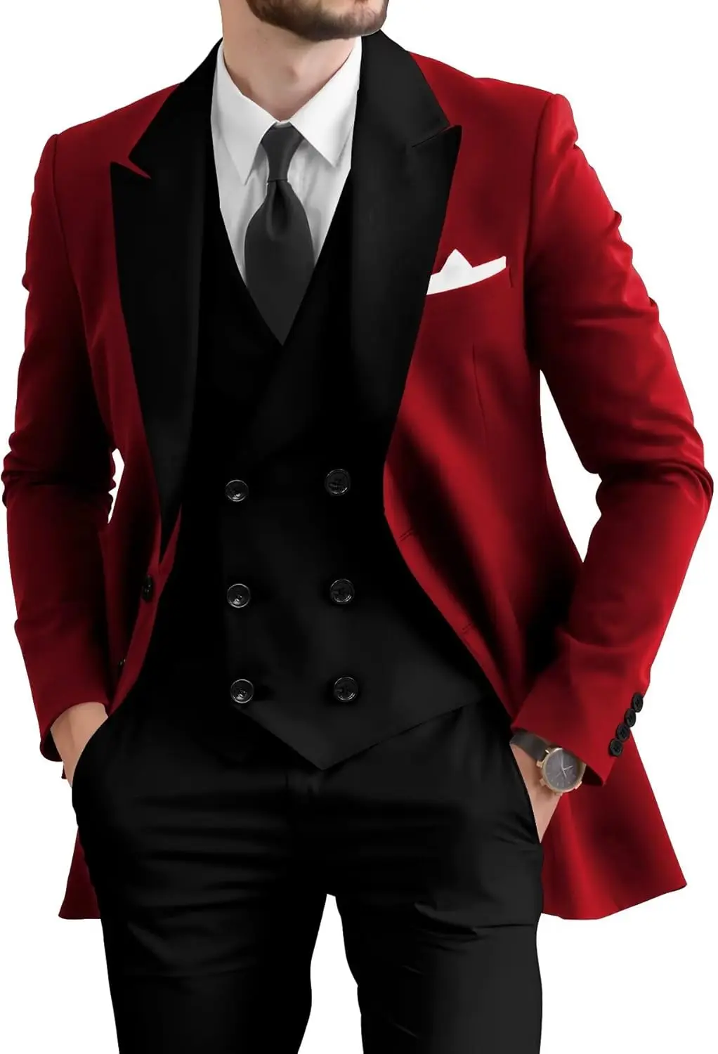 

Tuxedo for Men 3 Piece Slim Fit Double Breasted Wedding Prom Suits Two Button Formal Dinner Blazer Vest Pants Set