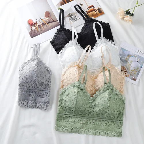 Imagen 1 del producto Ropa interior Sexy de encaje para mujer, ropa interior con tirantes en la espalda, estilo francés, interior, pecho envuelto hueco, sin anillo de acero