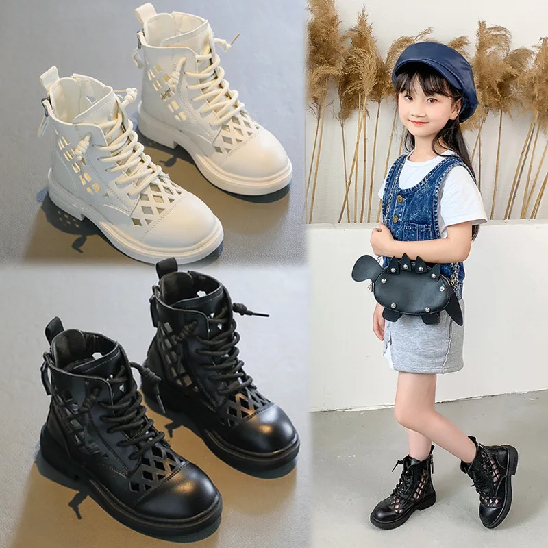 Girls Shoes Spring 2022 New Children\'s Short Boots Spring and Autumn Mesh Boots Summer Thin Hollow Boots for Kids Girls