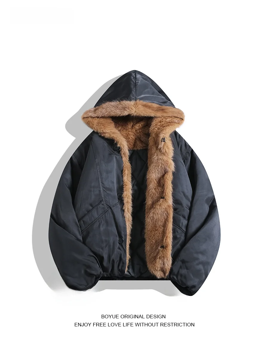 

Boyue уличная куртка с капюшоном, женское хлопковое пальто с меховым воротником, рабочая одежда в стиле хип-хоп, теплая молодежная повседневная длинная молния све