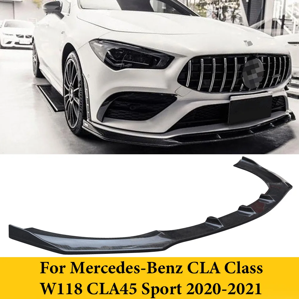 For Mercedes-Benz CLA Class W118 CLA45 Sport 2020-2021 Carbon Fiber Front Bumper Lip Spoiler Auto Tuning