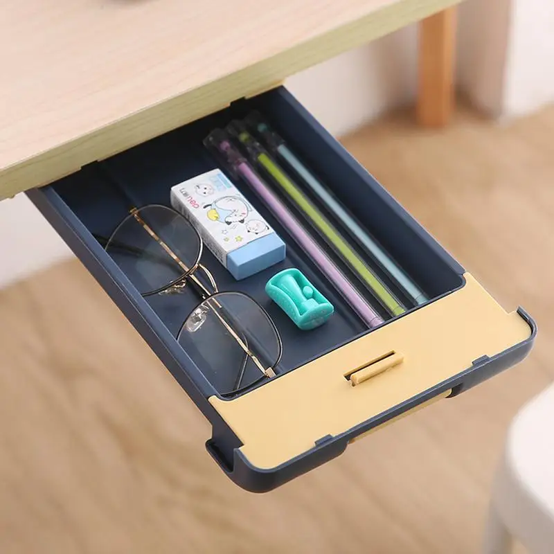 Storage Organizer For Under Desk Self-Adhesive Under Desk Storage Container Attachable Desk Organizer Under Shelf Drawer Pull