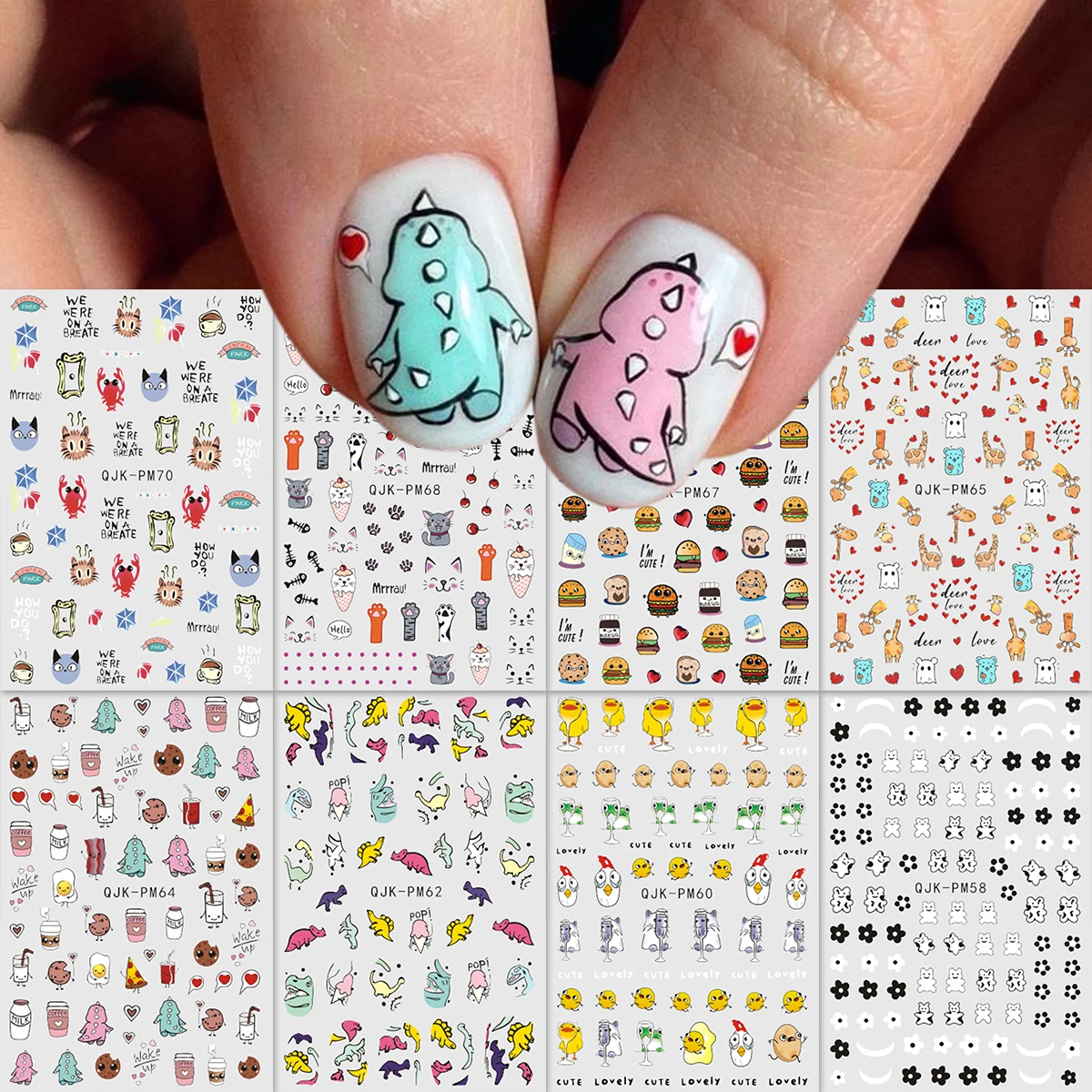 8 Stück niedliche Cartoon-Tier-Nagelkunst-Aufkleber, einfach für Nageldekoration, Heimwerken, Geschenke, Party-Make-up-Styling geeignet