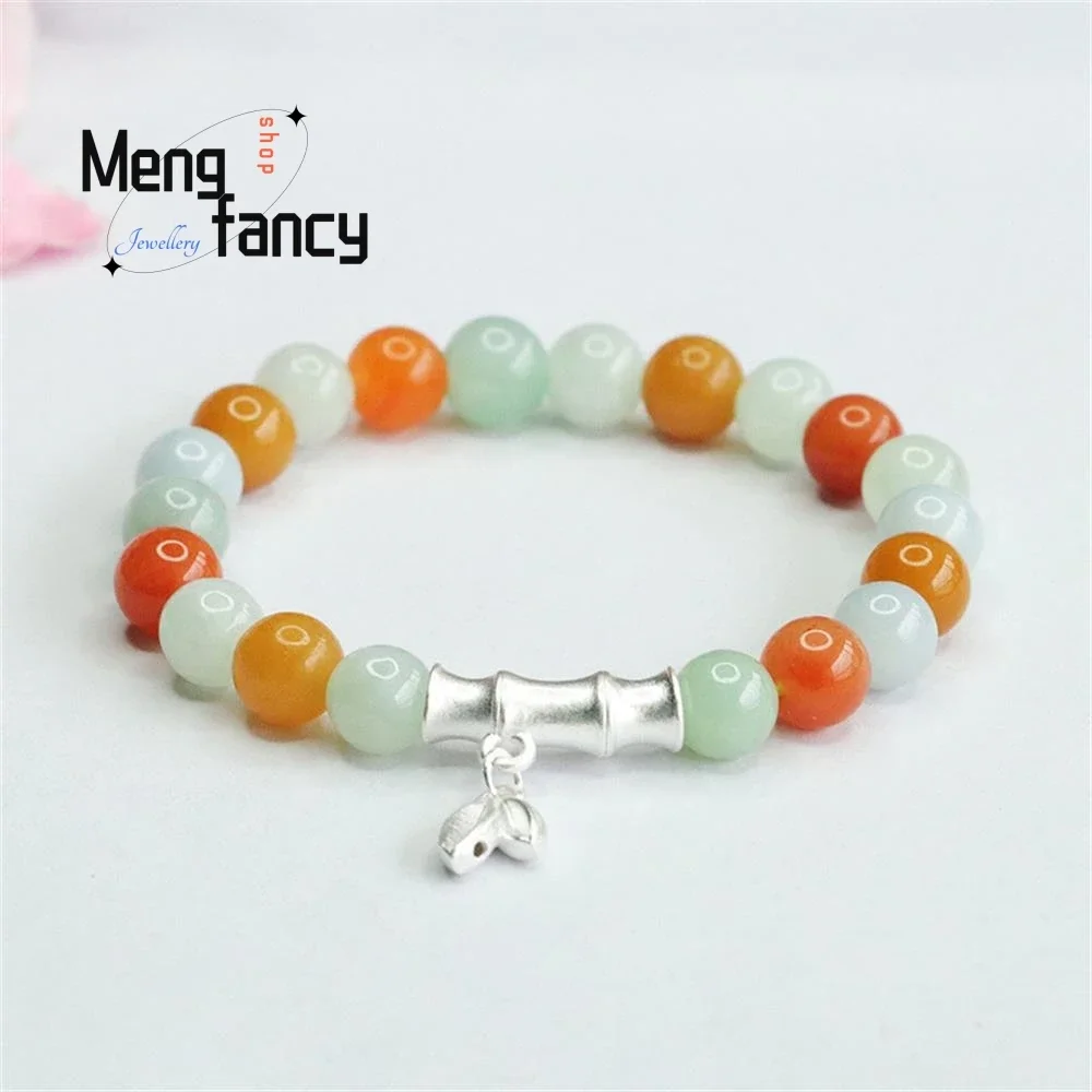 

Natural Jadeite Colourful S925 Silver Bamboo Jade Bracelet Exquisite Elegant Simple High-grade Luxury Quality Fashion Jewelry