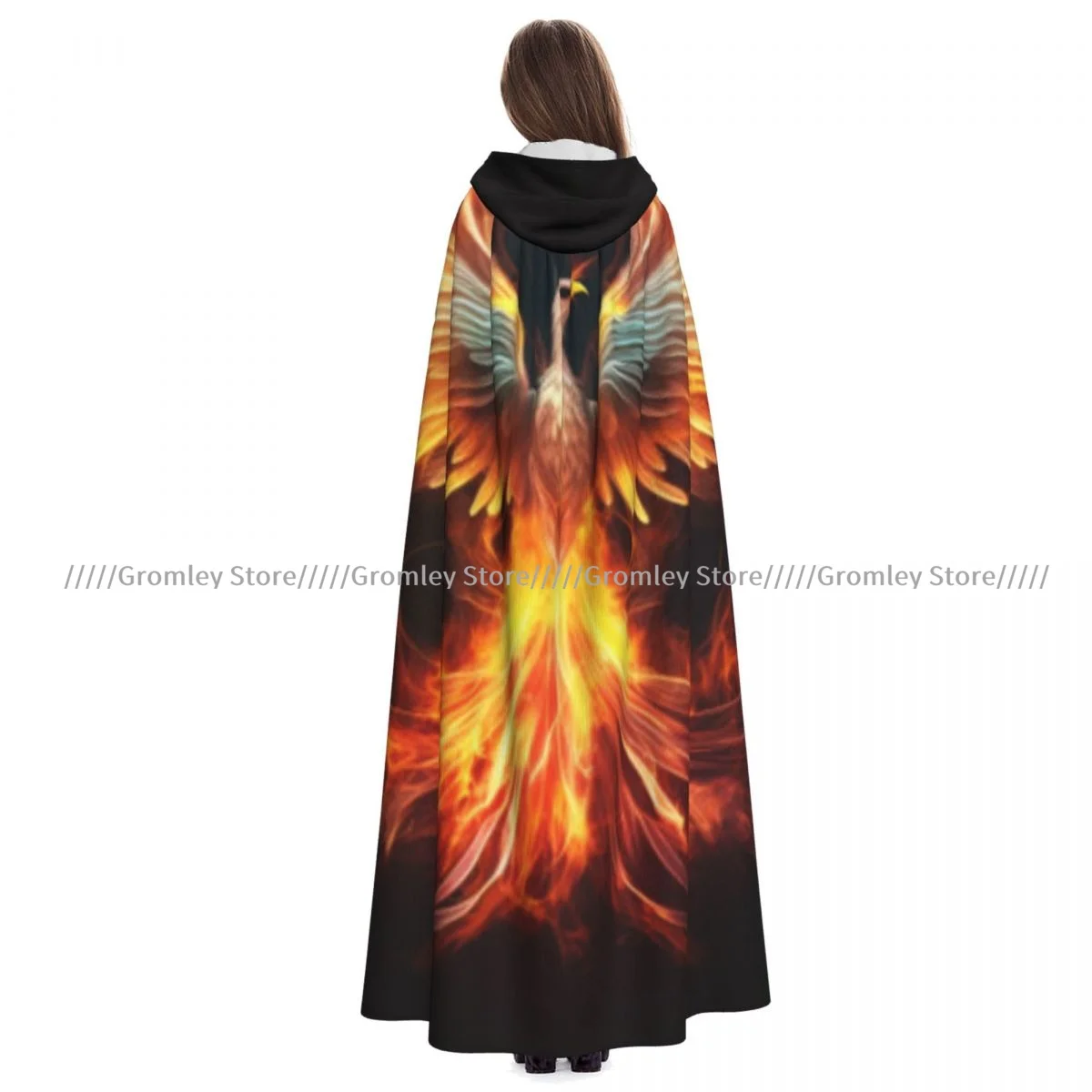 

Горящая птица Феникс фон плащ ведьмы с капюшоном косплей костюм Хэллоуин для взрослых длинная вечерние накидка