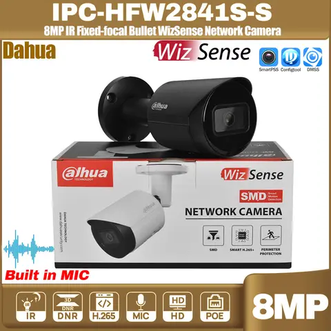 Original Dahua 4K 8MP IPC-HFW2841S-S Bullet WizSense POE Network IP Camera IR 30M built-in MIC SD Slot SMD Plus IVS H.265 IP67