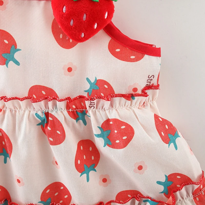 (0-3 Years Old) Baby Girl Dress Summer Cotton Strawberry Print Strap Dress For Kids Girl Girl Cute Princess Dress