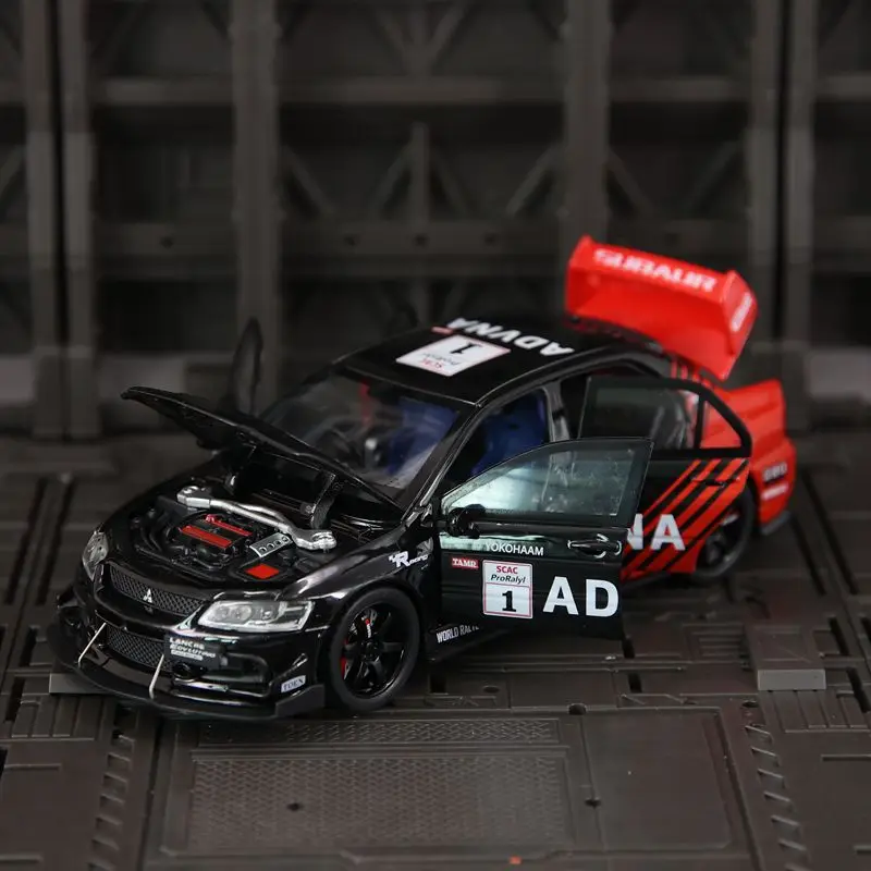 1: 32 Mitsubishi EVO 9 modelo de carro de corrida em liga coleção de ornamentos, portas e capô do motor, porta-malas pode abrir carro de brinquedo