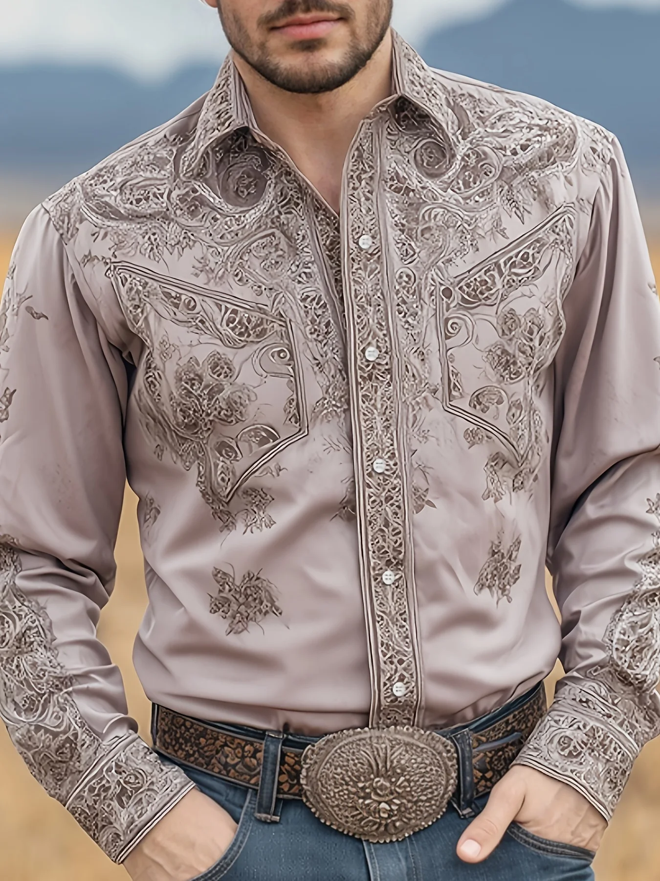 

Men's Floral Casual Shirt, Western-Style Patterned Long-Sleeved Shirt for Spring And Autumn Men's Spring Clothes Spring Clothes