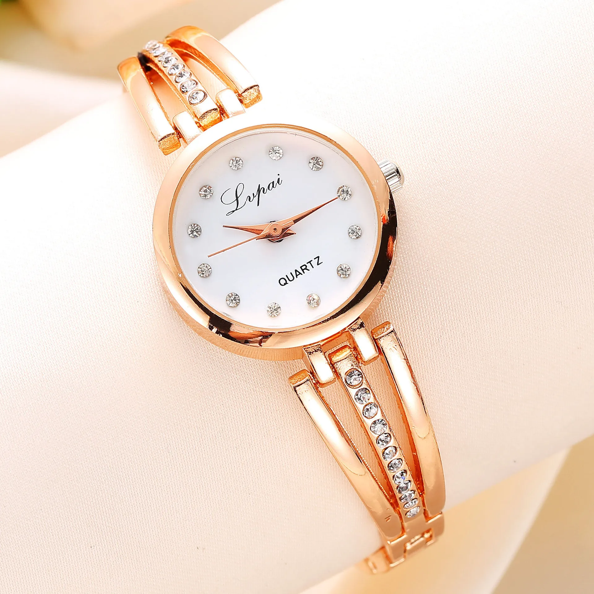 Women's diamond inlaid mirror trendy alloy quartz watch