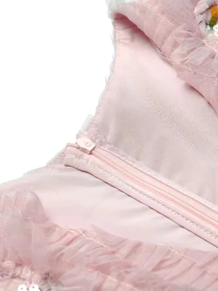 DSXDFACAIRIJ Damen-Kleid mit Pailletten, Stickerei, Netzstoff, V-Ausschnitt, Laternenärmel, Vintage-Ballkleid, Kuchen-Stil, modische Frühlingskollektion