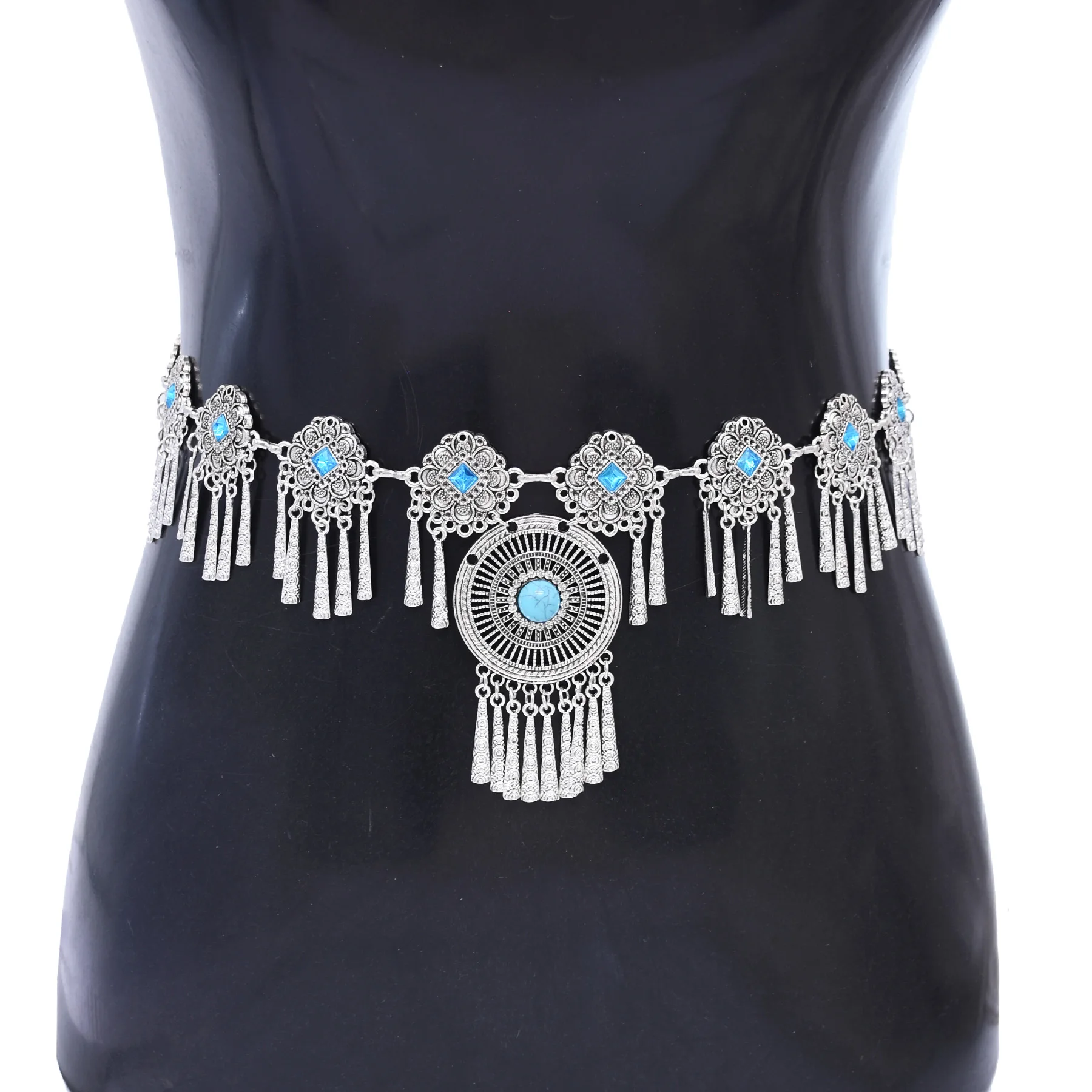 

Vintage Silvery Hollow Geometry Pendant Waist Belly Chains for Women Traditional Gypsy Ethnic Body Female Jewelry Accessories