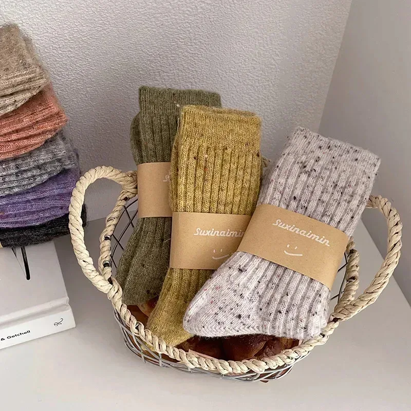 

Women's Wool and Cashmere Socks, Thick Warm Winter Long Socks, Japanese Fashion, Solid Color Thermal Socks for Sleeping on the F