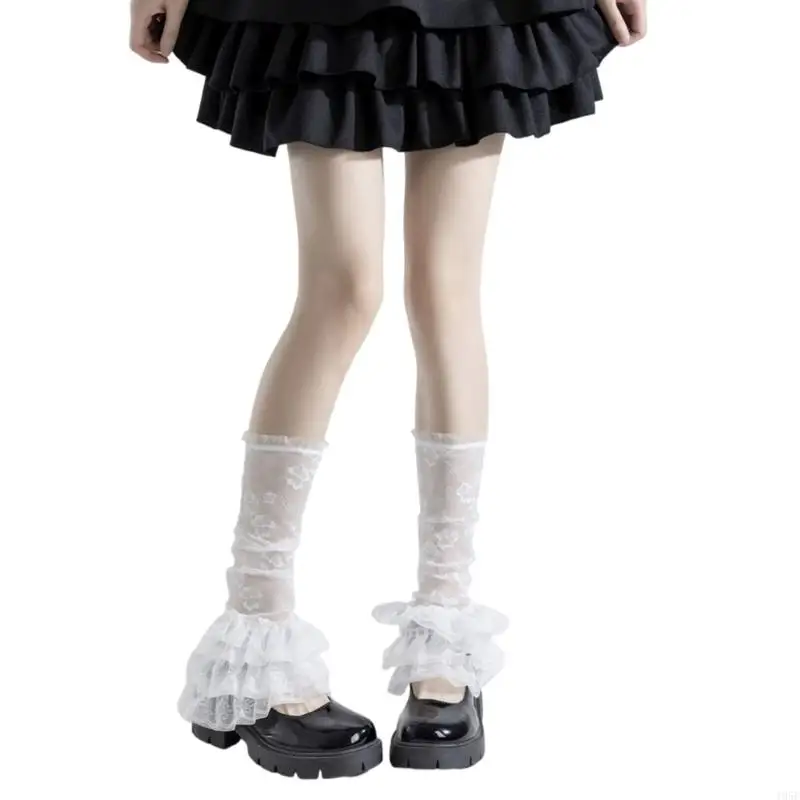 195E Damskie wzburzone koronkowe ocieplacze na nogi Letnie siatkowe rozszerzane rękawy na nogawkach Mankiety na buty Skarpetki